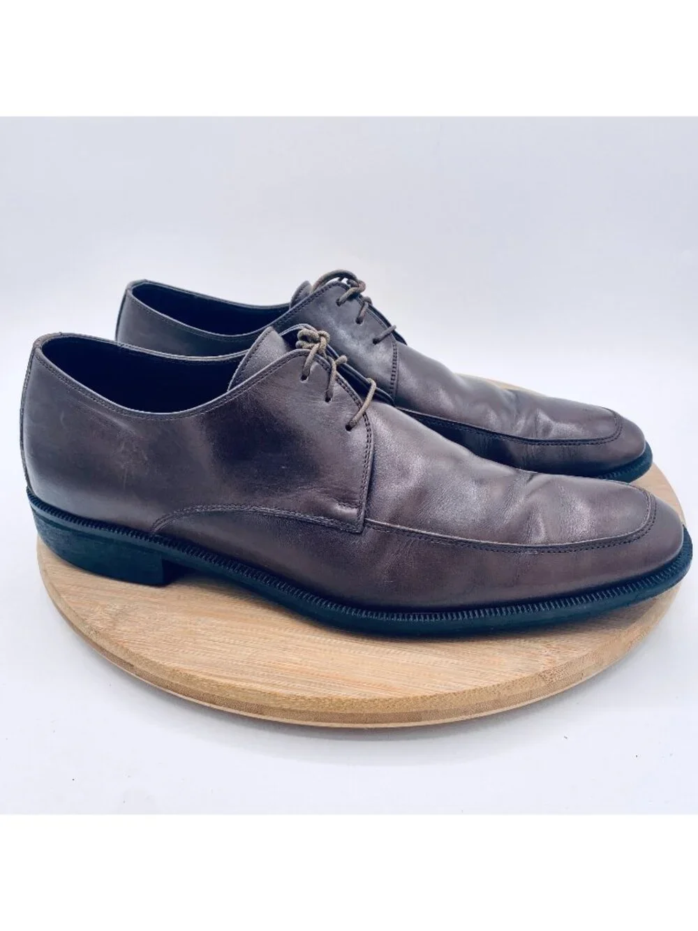 Ermenegildo Zegna Shoes Mens 9 Brown Leather Lace Up Plain Toe Oxfords Italy